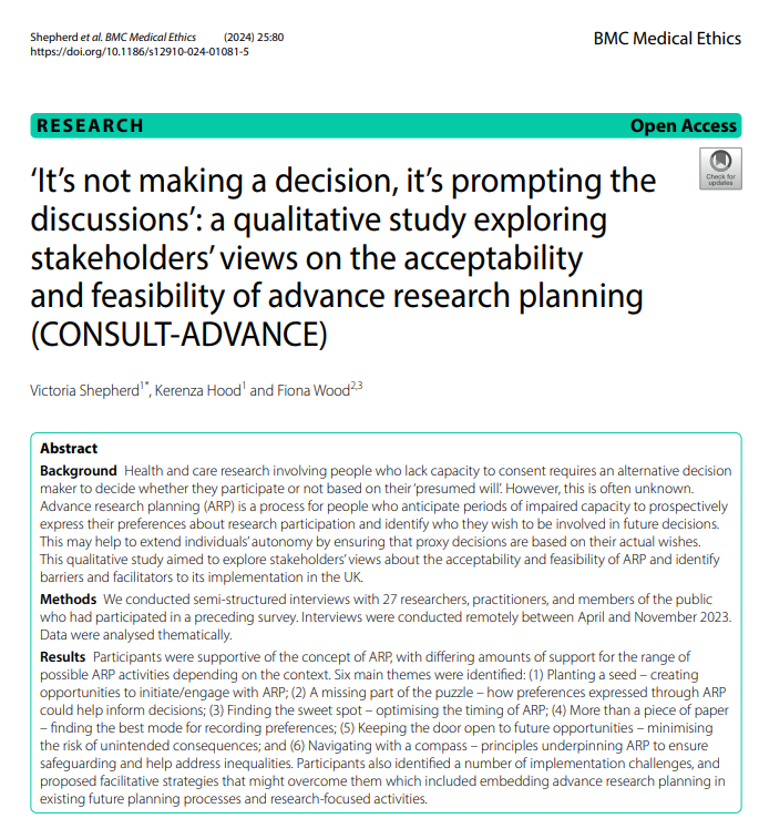 🚨My new paper from <a href="/consult_consent/">CONSULT Study</a>: qualitative study exploring the acceptability and feasibility of introducing advance research planning in the UK, which must be done ethically &amp; equitably. Thanks to all who took part

🔗doi.org/10.1186/s12910…

<a href="/CTRCardiffUni/">CTRCardiffUni</a> <a href="/ResearchWales/">Health and Care Research Wales</a>