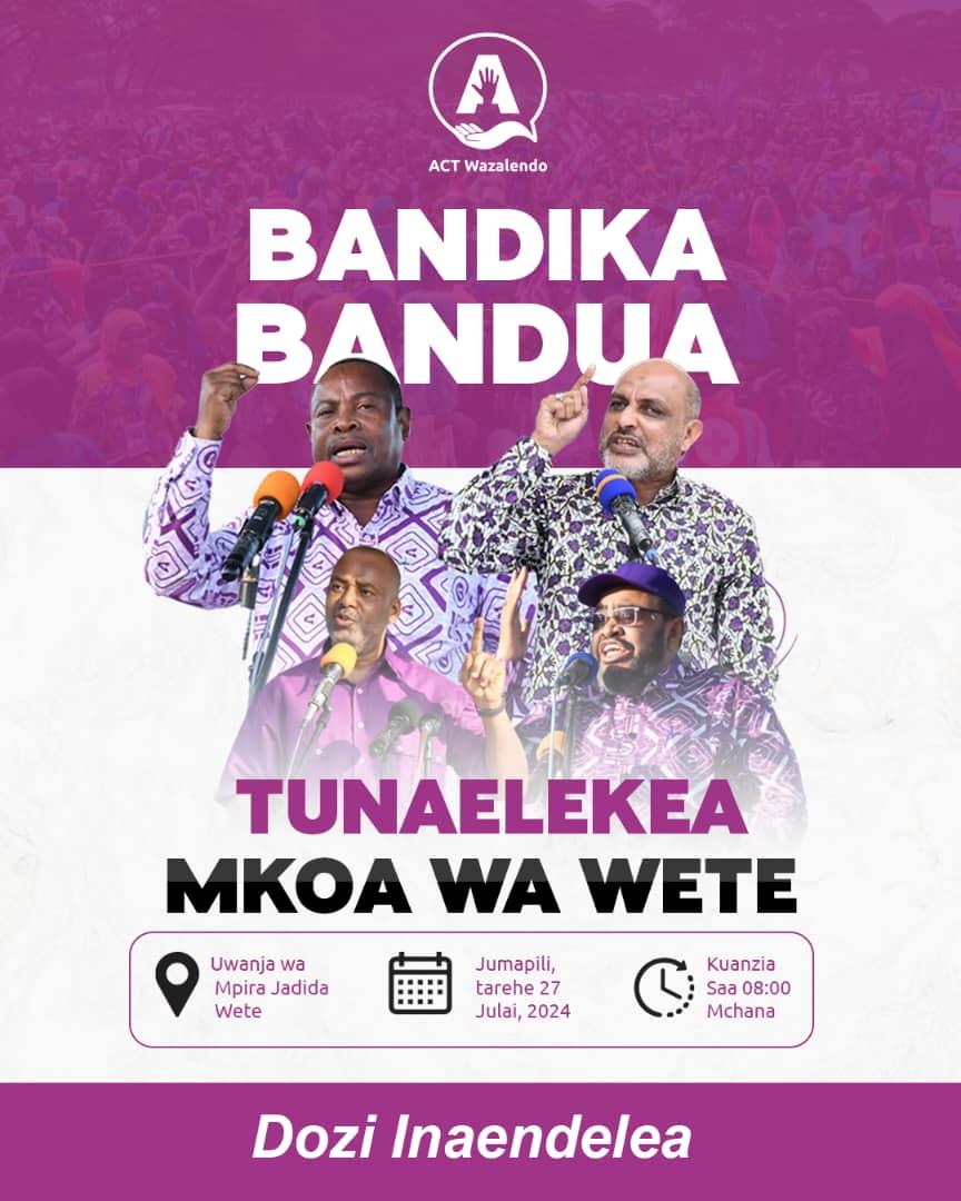 ndandavale's tweet photo. Sasa ni zamu ya Pemba, Kugawa Dozi, Tukutane #Wete, #Jadida
Jumamosi 21 Julai, saa 08:00 Mchana, Mwenyekiti Taifa, Ndugu Othman Masoud Othman na Makamu Mwenyekiti Zanzibar, Ndugu Ismail Jussa Ladhu na Mjumbe wa Kamati Kuu Mansoor Yussuf Himid watagawa Dozi ya aina yake. https://t.co/LnkOW7QRKU