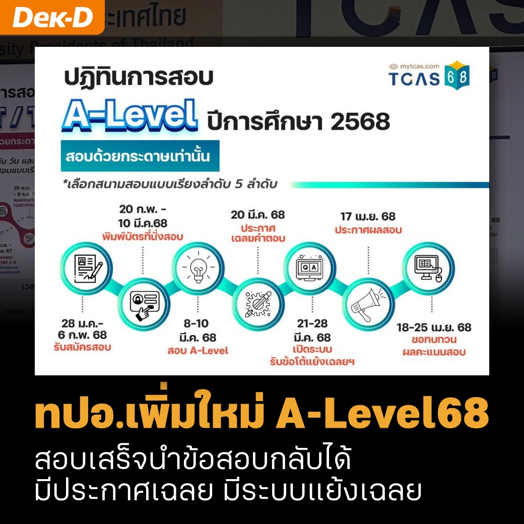 lataedekd's tweet image. สิ่งที่ ทปอ.เพิ่มขึ้นมาใหม่ในการสอบ #Alevel68 #dek68 
.
-สอบเสร็จสามารถนำข้อสอบกลับได้
-มีเฉลยคำตอบหลังสอบ 10 วัน (สอบวันที่ 8-10 มี.ค.68 โดยระบบจะเผยแพร่เฉลย 20 มี.ค.68)
-มีระบบรับข้อโต้แย้งเฉลย กรณีพบว่าเฉลยอาจไม่ถูกต้อง สามารถโต้แย้งผ่านระบบได้