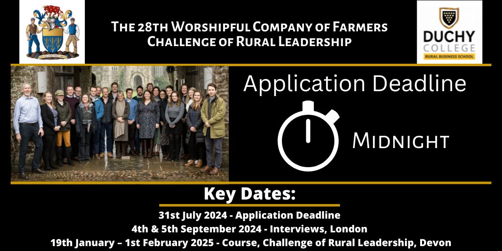 RuralBusinessSchool (@duchyrbs) on Twitter photo â° LAST CHANCE!
Don't miss out on this incredible opportunity! Applications for the Challenge of Rural Leadership close at midnight tonight!
Apply now at ruralbusinessschool.org.uk/crl/ and join the ranks of inspiring leaders.
<a href="/WCFAlumni/">Farmersâ Alumni</a> <a href="/FarmersCompany/">The Farmers Company</a> Hurry, time is running out! âïž â° LAST CHANCE!
Don't miss out on this incredible opportunity! Applications for the Challenge of Rural Leadership close at midnight tonight!
Apply now at ruralbusinessschool.org.uk/crl/ and join the ranks of inspiring leaders.
<a href="/WCFAlumni/">Farmersâ Alumni</a> <a href="/FarmersCompany/">The Farmers Company</a> Hurry, time is running out! âïž