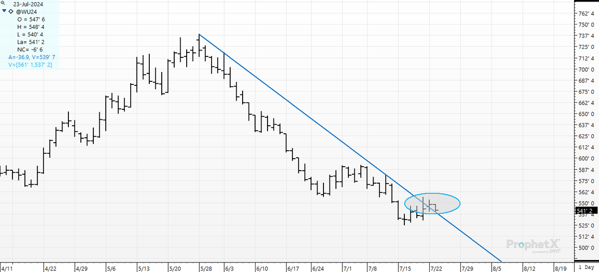 cer_hedge's tweet photo. #srw #chicgo #wu4 Honest question. What does Mr. Market "care" more about? Our huge crop? The fund short bet? The hot and dry in France and China? Putin? Exports? Or - is it really just this "silly" 2-month bear trendline? #rendlinesareforcheaters https://t.co/0ROoQbrjpc