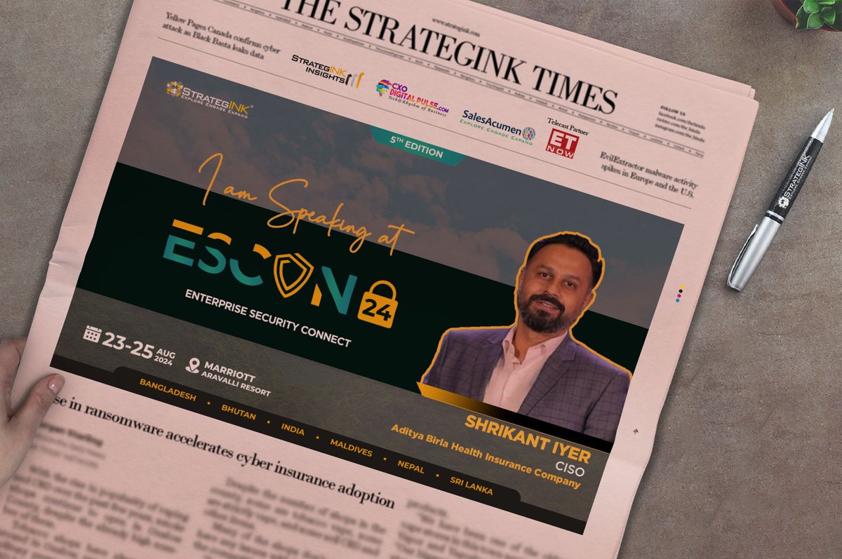 StrategINK (@strategink) on Twitter photo Exciting Announcement!
 
We are elated to welcome Shrikanth Iyer, CISO, Aditya Birla Health Insurance Company as an esteemed speaker at ESCON'24 - the premier South Asian Cyber Security Conference!
Register Now: strategink.com/escon/2024/#re…
 
 #strESCON #StrategINK #infosec Exciting Announcement!
 
We are elated to welcome Shrikanth Iyer, CISO, Aditya Birla Health Insurance Company as an esteemed speaker at ESCON'24 - the premier South Asian Cyber Security Conference!
Register Now: strategink.com/escon/2024/#re…
 
 #strESCON #StrategINK #infosec