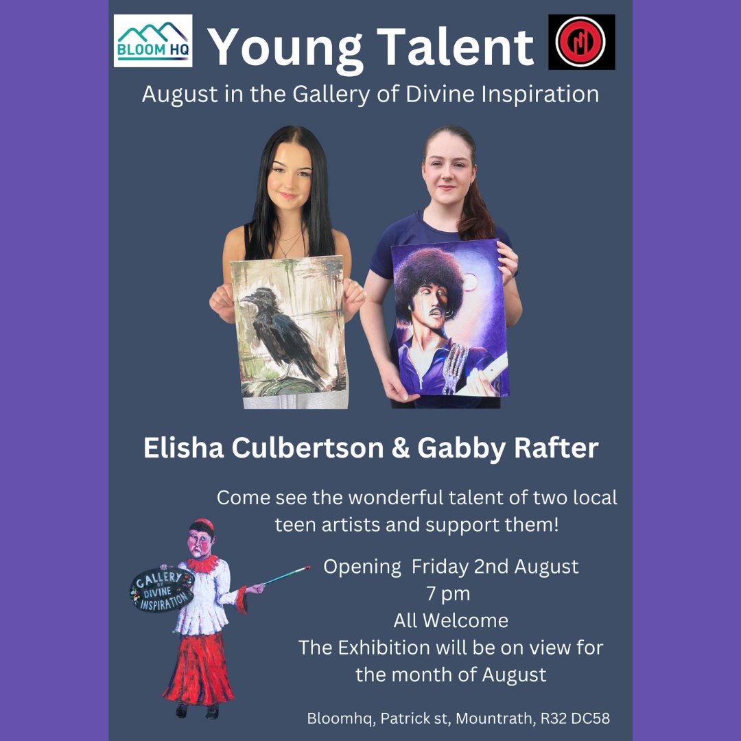 🥳August in the Gallery of Divine Inspiration is going to be really special.💗

Opening Tomorrow Friday 2nd August we are delighted to announce that Gabby and Elisha are going to share their Art with us all
Come support these amazing artists and see their first joint exhibition.
