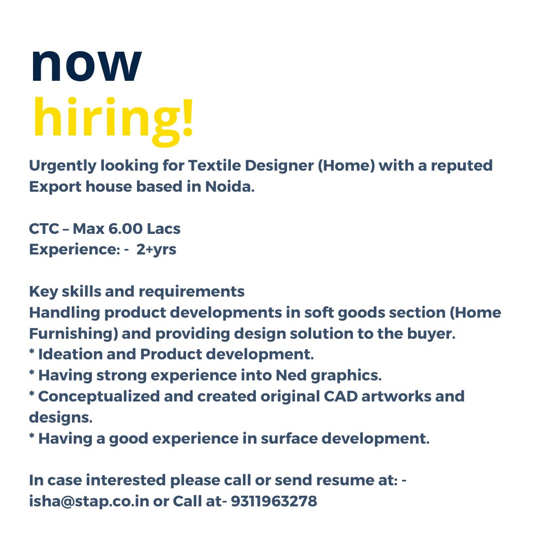 texappjobs's tweet image. kindly note, Don&apos;t pay any money to HR if not mentioned in job details

#Hiring
#TextileProduction
#TextileInternship
#TextileJobOpening