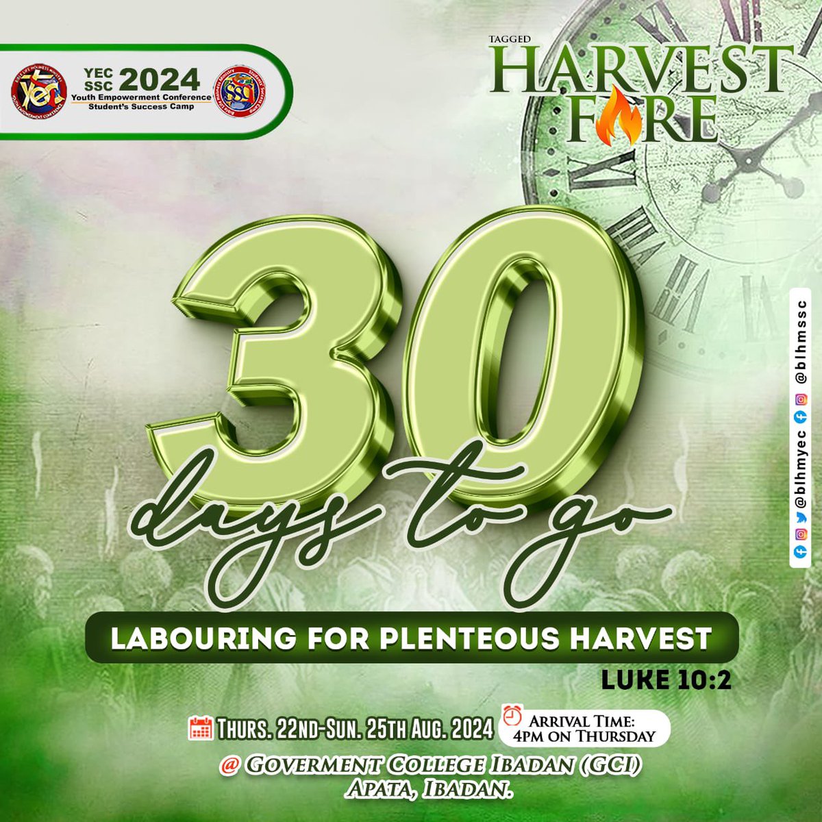 BLHMYEC's tweet photo. 30 days to go!

Get ready for an unforgettable experience at the Youth Empowerment Conference: Harvest Fire '24. 

Stay tuned for daily updates. https://t.co/6xWgVLEU56