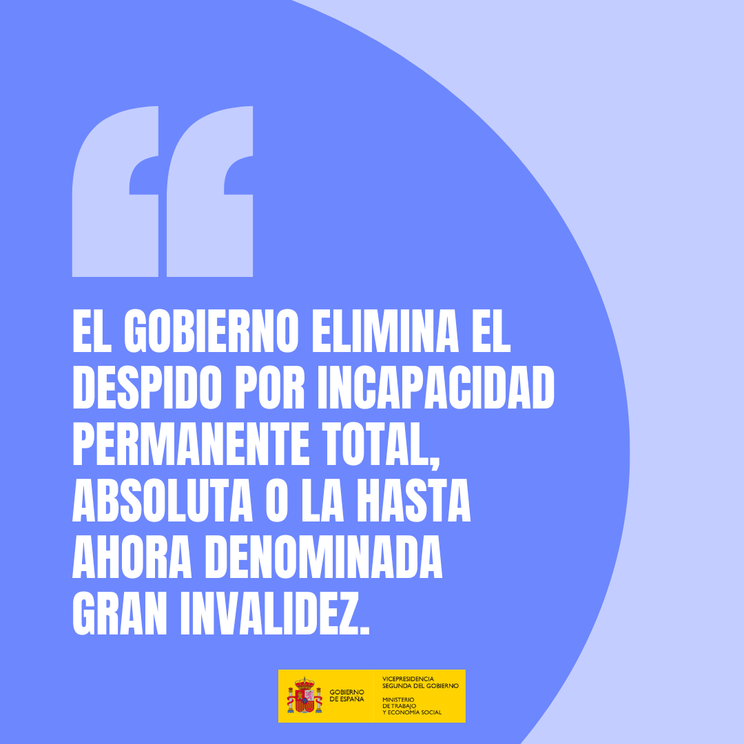 empleogob's tweet photo. 🧐 ¿Lo sabías? 

✅ El Gobierno ha aprobado la eliminación del despido automático por incapacidad permanente.   

📝 Se elimina como causa automática de extinción del contrato laboral el reconocimiento de la  incapacidad   

📲 Más información: https://t.co/irxkXWby14 https://t.co/vfUMrpcjw1