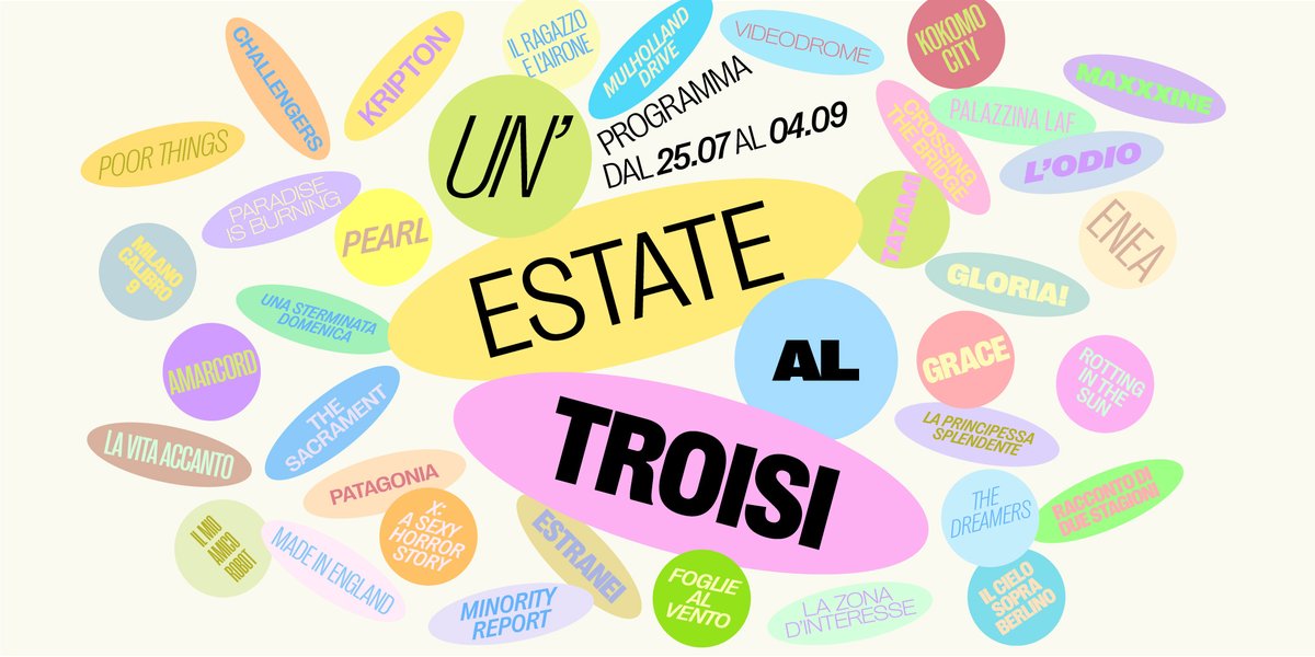 L’estate dei cinefili si sposta al #CinemaTroisi!  Dal 25 luglio al 4 settembre vi accompagneremo con #UnEstatealTroisi: 241 proiezioni e 34 film, per 6 settimane, in 4 categorie che si ispirano alla musica e al mood estivo!
🎟 bit.ly/ProgrammaCinem…
➡️ cinematroisi.it/unestatealtroi…