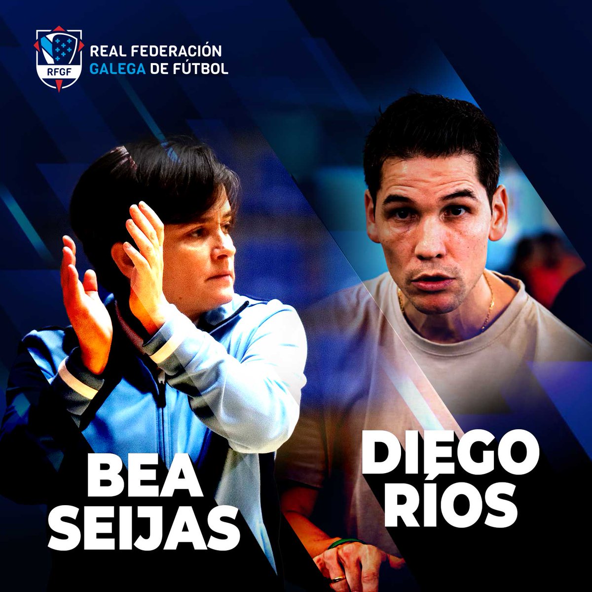 FutsalRFGF's tweet photo. 🔴 𝐎𝐅𝐈𝐂𝐈𝐀𝐋 | @seijascouce e @DiegoRiosGayoso, novos seleccionadores galegos absolutos

➡️ A preparadora ferrolá e o técnico lucense dirixirán ás Seleccións Galegas ante @FCF_CAT

💙 𝐁𝐞𝐧𝐯𝐢𝐝@𝐬!

🔗 https://t.co/VcmzoaMuA3 

#EstamosDeVolta | #SentindoGalicia https://t.co/KfXnWpiWdn