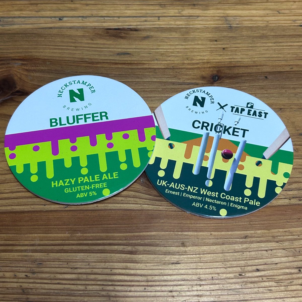 Two new beers this week.Available now for trade customers - and pouring at the taproom from Friday. 

Bluffer - Hazy Pale “crushable” summer drinking.
Cricket - West Coast Pale - collab @tapeast.

Both gluten-free.