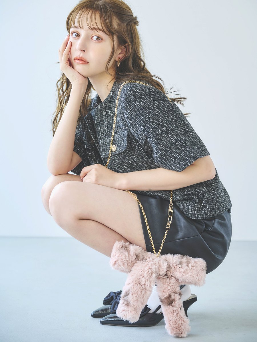 ハーフスリーブツイードシェイプジャケット クラシカルなツイード