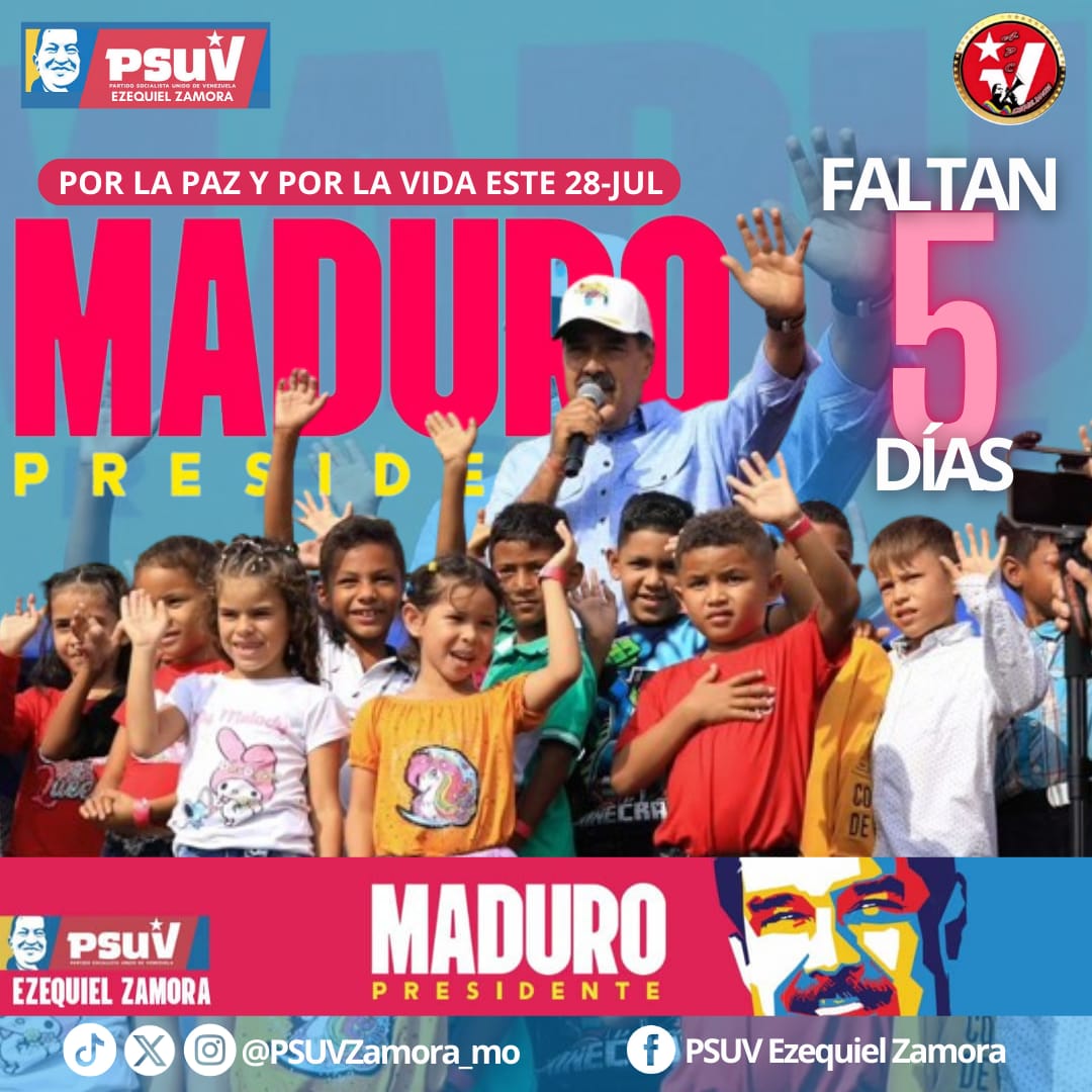 🟨🟦🟥🟨🟦🟥🟨🟦🟥
Aquí nuestro contador Zamorano!!!

A Solo 0️⃣5️⃣ días para la victoria contundente.

*El nuestro es*
_Nicolás Maduro presidente_ 

*Psuvezamora_mo*
<a href="/NicolasMaduro/">Nicolás Maduro</a> 
<a href="/dcabellor/">Diosdado Cabello R</a> 
<a href="/jorgerpsuv/">Jorge Rodríguez</a> 
<a href="/ErnestoLunaPsuv/">Ernesto Luna G.</a> 
<a href="/Oscarcpsuv/">Oscarcpsuv</a> 
<a href="/PartidoPSUV/">PSUV</a> 
<a href="/psuvmonagas_ve/">𝗣𝗦𝗨𝗩 𝗠𝗢𝗡𝗔𝗚𝗔𝗦</a>