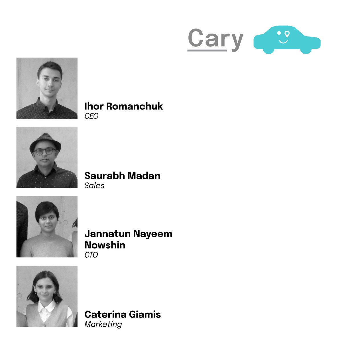 Meet Cary!
 Do you need to travel short distances on a regular basis? Then, this app is for you!
Cary is a carpooling platform developed for daily commuters travelling from peripheral areas to the city core.
Team: Ihor, Saurabh, Jannatun, Caterina
<a href="/EUErasmusPlus/">Erasmus+</a>