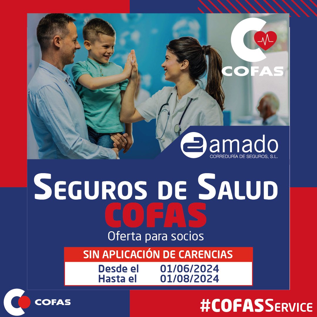 Últimos días para aprovechar tu oferta, tienes hasta 𝐞𝐥 𝟑𝟏 𝐝𝐞 𝐉𝐮𝐥𝐢𝐨

En #COFAS, tu #salud es nuestra prioridad.

Por eso, junto con <a href="/Amadoseguros/">Amadoseguros</a>, te ofrecemos las mejores condiciones en #seguros de salud. 🏥✨

¡Llámanos e infórmate hoy mismo!

#COFASService