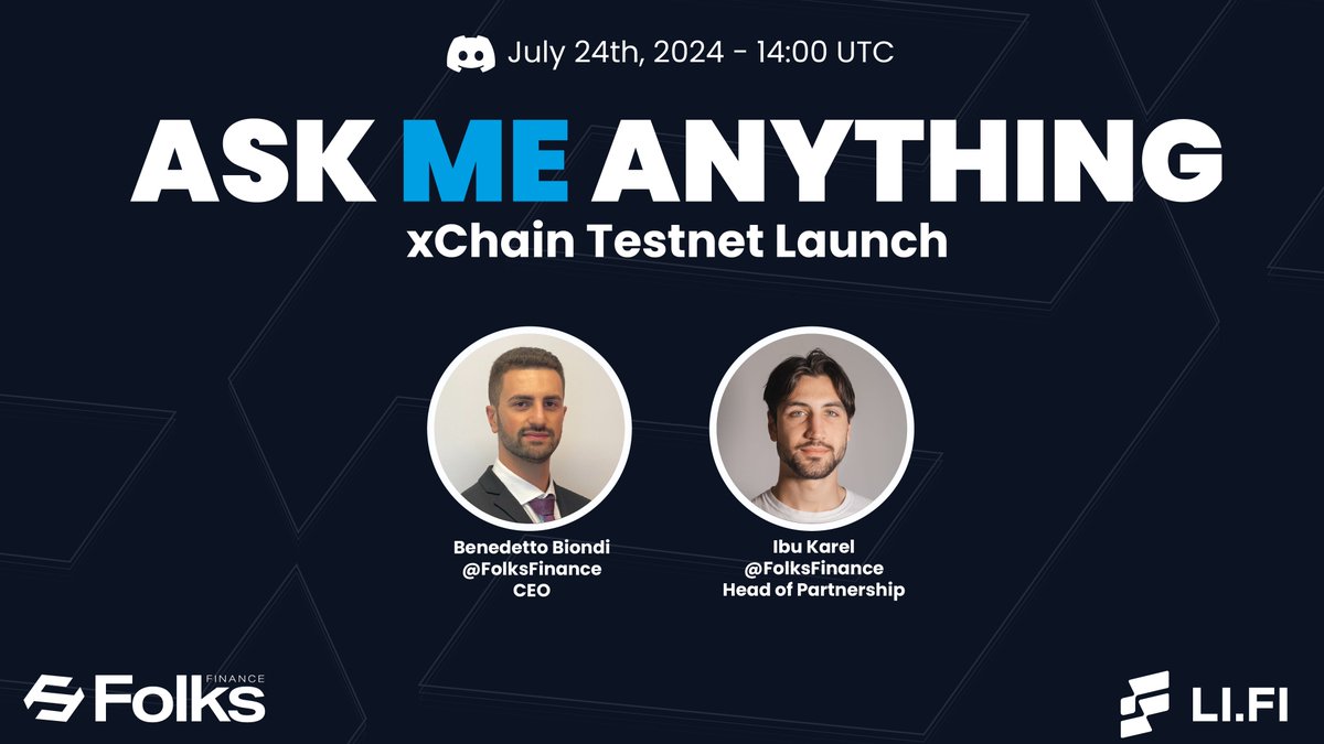 Hop on the <a href="/lifiprotocol/">LI.FI</a> Discord for an AMA about xChain Testnet Launch with the <a href="/FolksFinance/">Folks Finance</a> crew!

🗓️ July 24th
⏰ 14:00 UTC

Tune in live and complete the quest in the Subway Riders campaign to win a special OAT.

🔷 Join here: link3.to/e/BxW1Ey