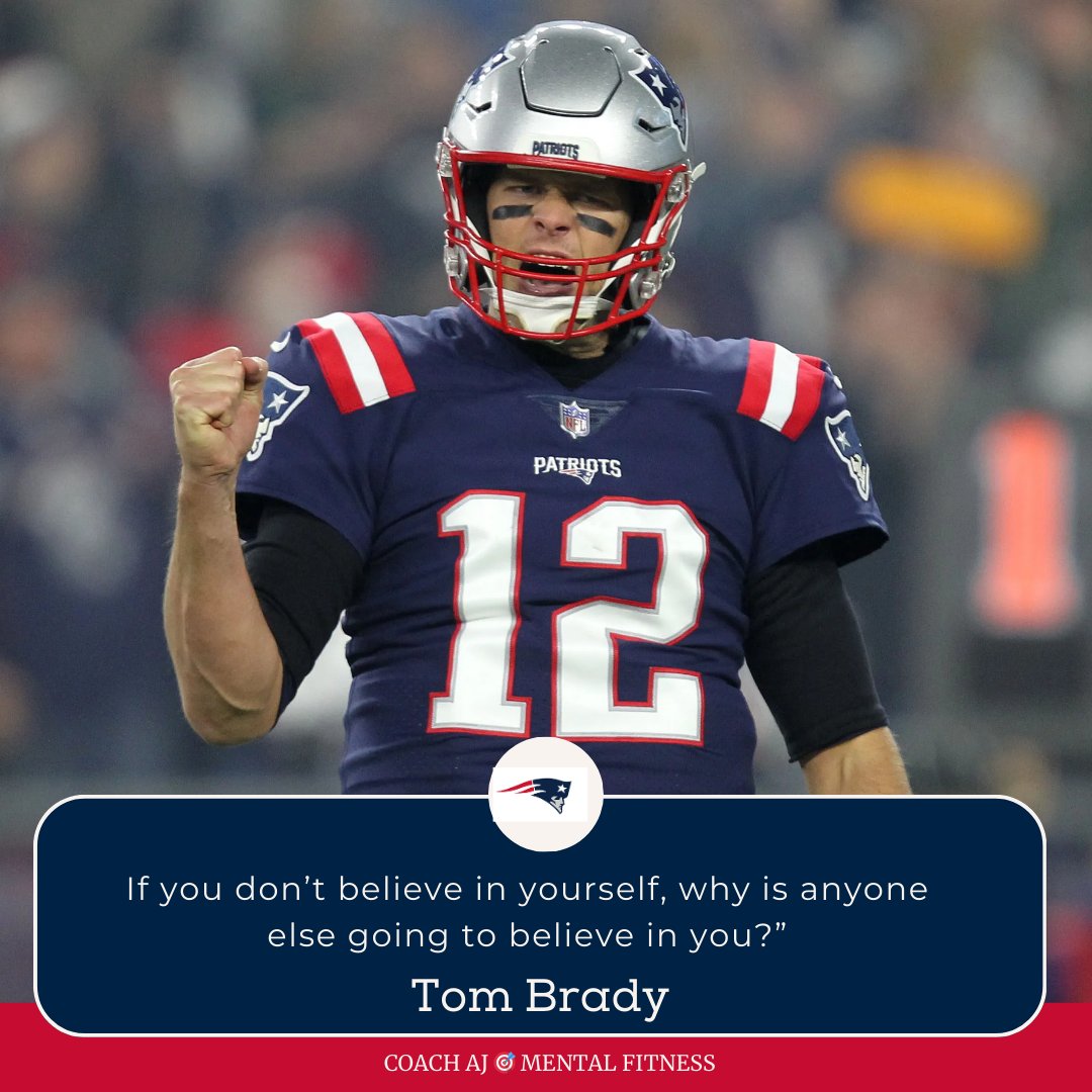 coachajkings's tweet photo. Tom Brady said, “If you don’t believe in yourself, why is anyone else going to believe in you?”

Self-belief comes from within.
• It comes from taking action.
• It comes from your self-talk.
• It comes from your past wins.

Your thoughts influence your emotions which influence your body and behaviors.

Your confidence grows when your inner self-talk supports the vision of who you want to become.

It means look at your self-talk, your habits, and your daily processes because that's what you're consistently reinforcing.

5 Principles for Better Self-Talk and Performance Habits:
1. Talk to yourself, don't just listen - It means challenge your thoughts. Direct your focus to be more positive and challenge your negative thoughts, rather than just accepting them. It's the power of choosing where to focus. This process will empower you because you're changing the conversation and taking ownership. 

2. Give yourself proof of your past wins -Acknowledge your successes, big or small, by writing them down. This practice builds confidence and reinforces a daily positive mindset. Start each day by looking at your past wins to give yourself proof of what you've accomplished. End each day by celebrating your daily wins no matter how minor they seem.

3. Develop a relationship with your thoughts - Improve your self-awareness and listen to what your thoughts are communicating. Think through the details of where your mind was, what you were thinking, and what you were feeling. This self-awareness helps you understand your inner dialogue, leading to more constructive self-talk.

4. Be consistent with your daily wins - It means be consistent with your daily habits and look for small wins every day. These daily victories build momentum and contribute to a stronger sense of self-belief. Habits become sustainable when you do them 5 minutes per day, instead of one long session per week.

5. Reflect on the process - Growth accelerates when you take time to reflect and be self-aware. Think through the entire process of how you're reflecting and improving your self-talk. Look at your daily wins, weekly reflections, and then think through how you how you can improve, grow, and adapt.