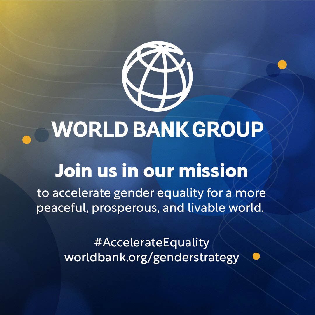 World Bank (@worldbank) on Twitter photo We cannot end poverty on a livable planet without gender equality.
Learn how the <a href="/WorldBank/">World Bank</a> Group is strengthening its resolve to #AccelerateEquality with our new gender strategy: wrld.bg/QKQb50SozjA We cannot end poverty on a livable planet without gender equality.
Learn how the <a href="/WorldBank/">World Bank</a> Group is strengthening its resolve to #AccelerateEquality with our new gender strategy: wrld.bg/QKQb50SozjA