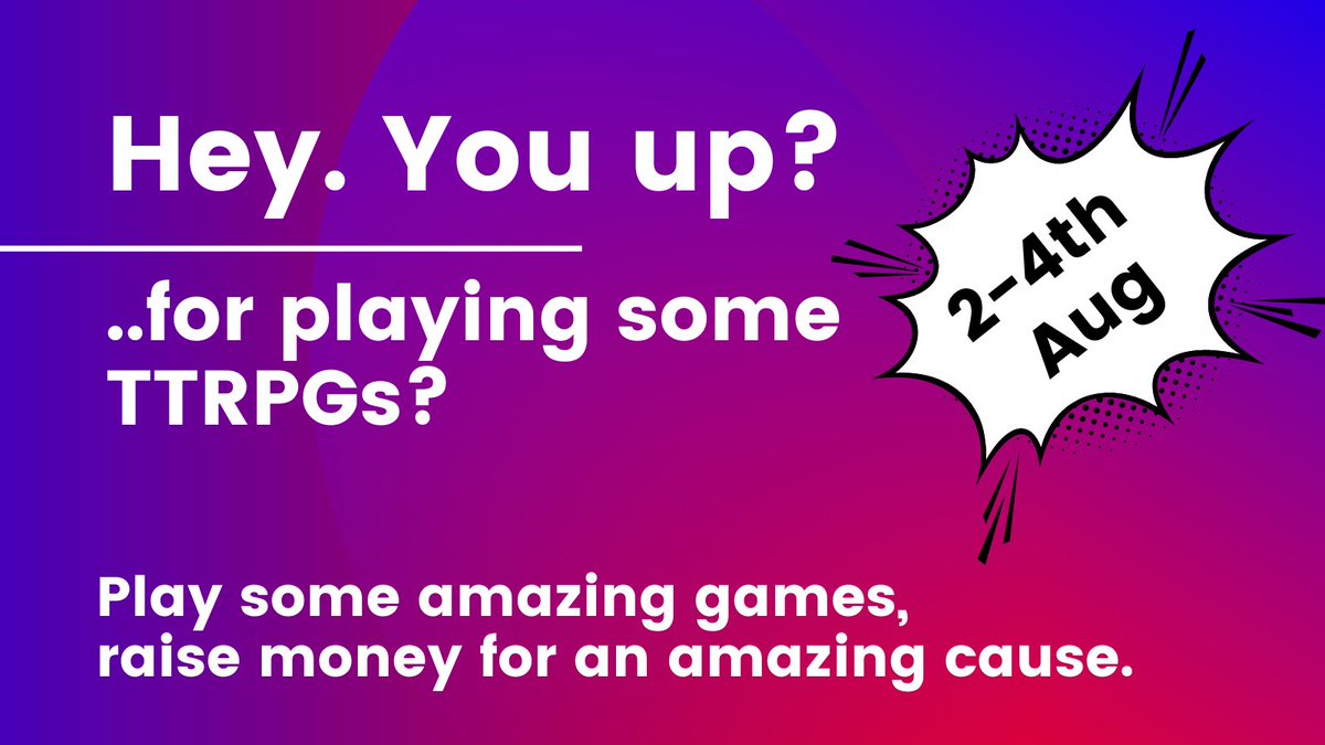 Hey you. You look like you want a Ceasefire now.

If you want to support this charity fundraiser (TTRPGs all weekend!) for Medical Aid for Palestinians (MAP), 
come play some games on 2nd, 3rd and 4th August!

There's something for each timezone, there's games galore (1/🧵)