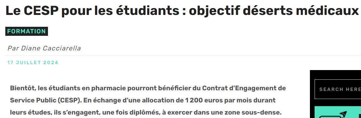 Avancée positive qui va dans le sens de l'ANEPF : un maillage territorial solide en réponse aux enjeux de demain. 

Le #CESP n'est pas suffisant. Il faut faciliter la mobilité de nos #étudiants en pharmacie via les indemnités forfaitaires demandées dans le cadre de la #R3C