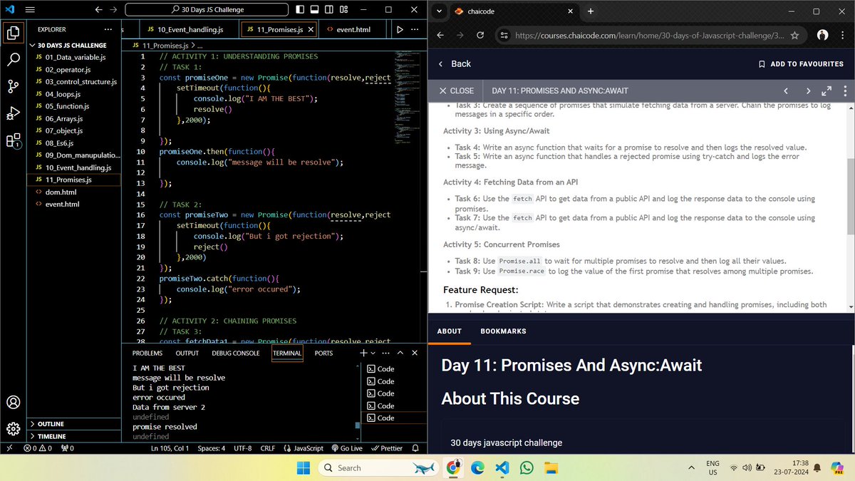mr_yadav__70's tweet image. 30 Dyas Javascript Challange #day11 Completed:
Task Day 11: PROMISES AND ASYNC WAIT
#chaiorcode #webdev #javascript