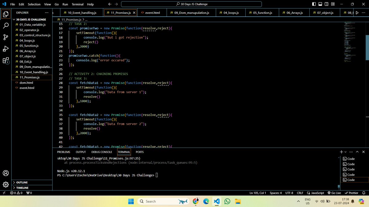 mr_yadav__70's tweet image. 30 Dyas Javascript Challange #day11 Completed:
Task Day 11: PROMISES AND ASYNC WAIT
#chaiorcode #webdev #javascript