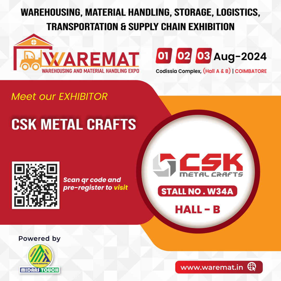 warematexpo's tweet photo. 📢 Join us @ #WAREMAT #B2BExpo from 1-3 August 2024 at #CODISSIA Complex, #Coimbatore! Meet CSK METAL CRAFTS Stall No. W34a in Hall-B
Pre-register by scanning the QR code (or)👉 https://t.co/dhmkMFlBsM
#CSK #MetalCrafts #materialhandling #storage #solutions #Budget2024 https://t.co/jjISY7M8ep