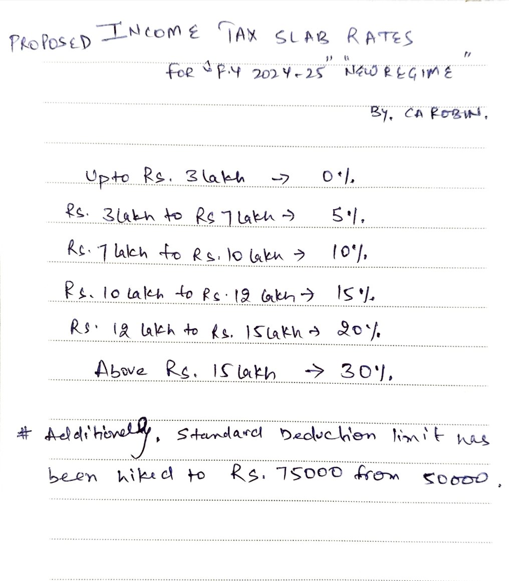 New Income tax Rates  . New Regime.
#BudgetSession2024 #incometaxrates 
<a href="/dipaktulsiyan/">CA Deepak Tulsiyan</a> <a href="/SilkyMilky1004/">CA Anchal</a> <a href="/PratibhaGoyal/">Pratibha Goyal</a> <a href="/CA_DivyaArora/">CA CS Divya Arora</a>