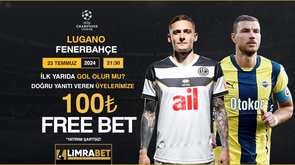 ❓Lugano - Fenerbahçe karşılaşmasının ilk yarısında gol olur mu? 

🎁Doğru cevabı veren üyelerimize 100₺ FreeBet!

✅Hesabımızı takip et, gönderiyi RT'le
✅Kullanıcı adınla beraber tahminini yaz

🔥YATIRIM ŞARTSIZ!
📍Son işlemi etkinlik bonusu olan üyelerimiz faydalanamaz.