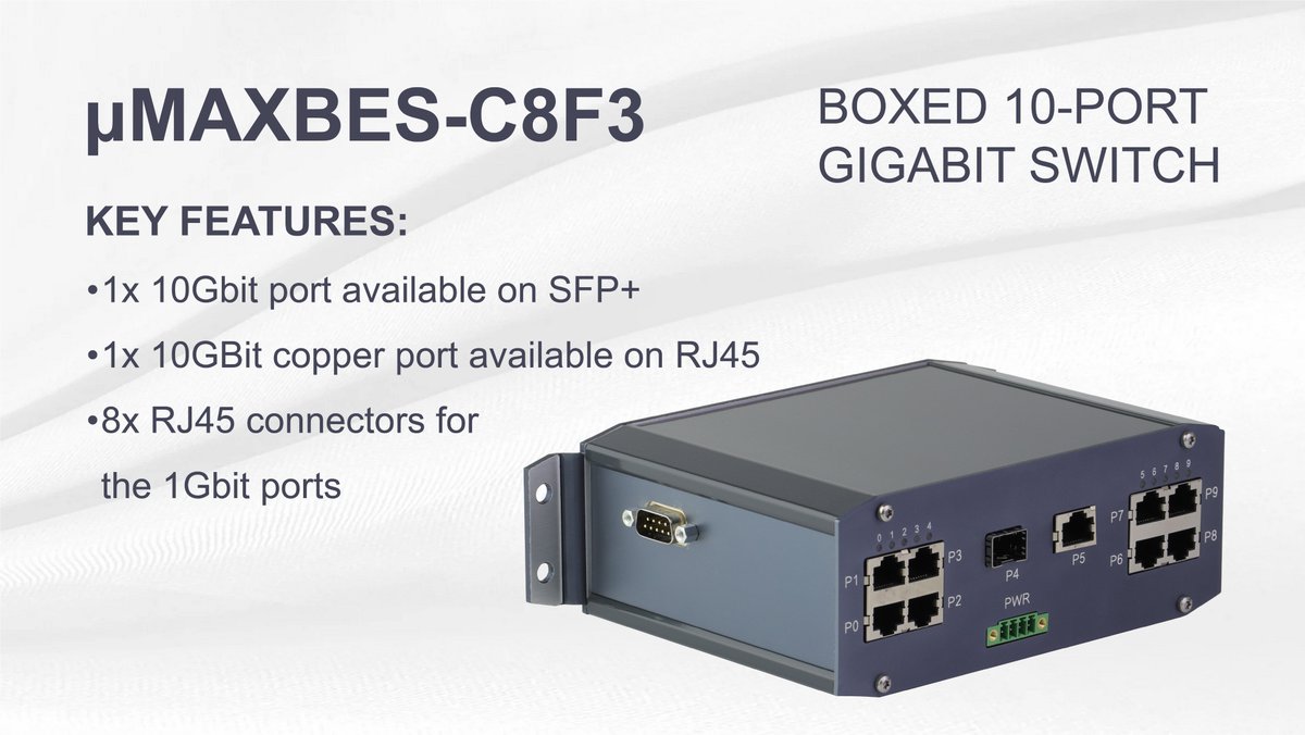 MPL_AG's tweet photo. 🚀 Exciting Update!

We're thrilled to reveal our soon-to-be-released datasheet for the μMAXBES-C8F3 Fanless Switch! Designed for tough industrial environments, it ensures top-notch reliability and performance.

More details coming soon!

#mpl #gigabitswitch #embedded #security https://t.co/0YZMLbECoG