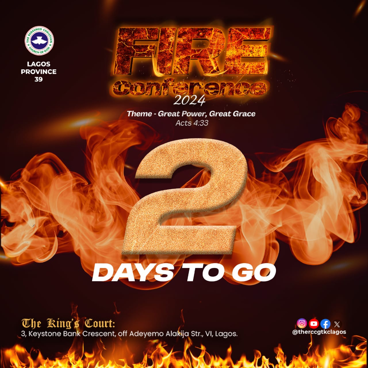 therccgtkclagos's tweet image. 🔥 2 DAYS TO GO! 🔥

We encourage you to prepare your hearts and minds for a profound experience of God&apos;s power and grace.

Don’t miss out! Tag your friends and let’s get ready for a powerful time in God’s presence. 

#rccgtkclagos #fireconference