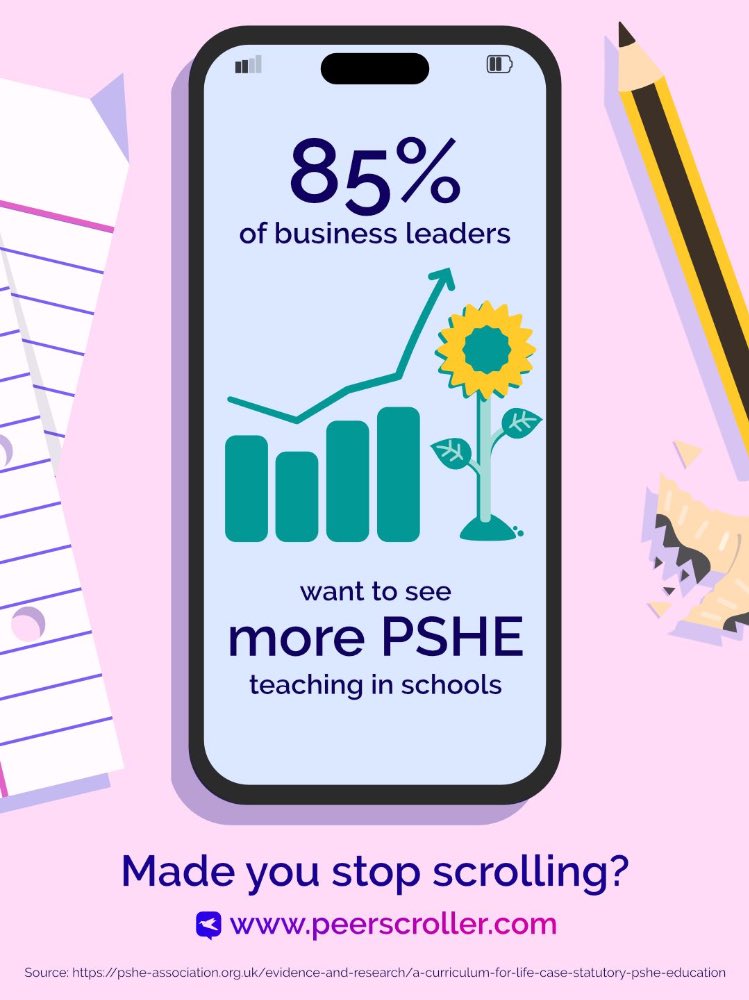 Did you know? 85% of business leaders want to see more PSHE teaching in schools.

Find out how we're playing our part at peerscroller.com