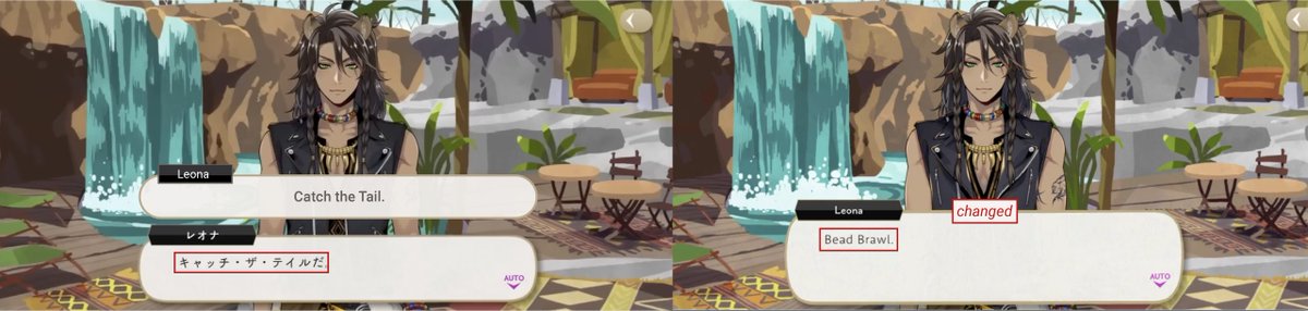 YuuRei20's tweet photo. Cloudcalling Event Dialogue Comparison (part 1/3) #twstdialogue

The tournament’s original, English-language title of “Catch the Tail” was changed to “Bead Brawl” on EN.

This resulted in changes to in-game dialogue:
1/10 https://t.co/eoeKRABO1Z