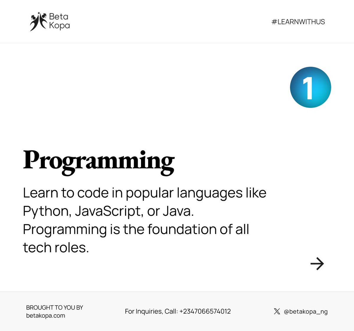 BetaKopa_ng's tweet image. Ever wanted to break into tech but aren&apos;t sure which skills to learn? 

Here are the top 5 skills you should master: 

Scroll to the end 

#betakopa #digitalmarketing #skillstolearn #techskills