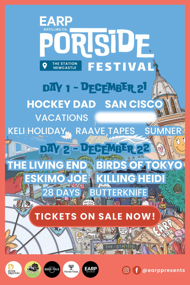 NEWCASTLE! We play Portside Festival on Sat Dec 21 w/ <a href="/hockeydadband/">HOCKEY DAD</a> <a href="/vacationsband_/">VACATIONS</a>  + more!

Tickets: earpdistillingco.rezdy.com/639854/portsid…