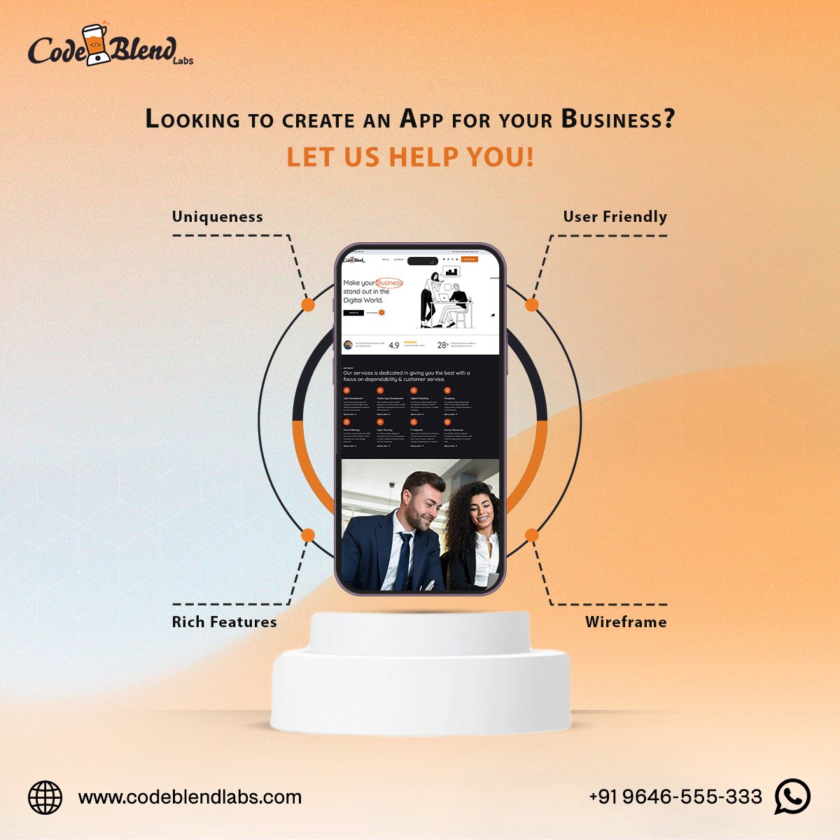 Codeblendlabs's tweet image. Looking to create an App for your Business? Let us help you. 📱💼 Transform your vision into reality with #CodeBlendLabs best app development services.
👉 DM us or give us a call at +91 9646555333 to discuss your requirements.
#codeblend #cbl #mobileappdevelopment #app #agency