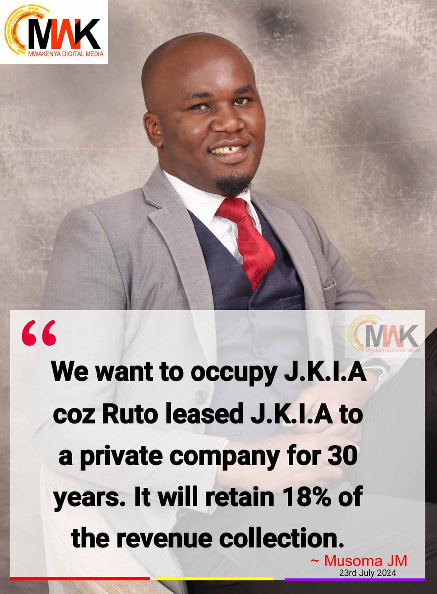 JmMusoma's tweet photo. We want to #OccupyJKIA coz Ruto leased JKIA to a private company for 30 years. It will retain 18% of the revenue collection even after the expiry of the lease.
 They will not believe It's HAPPENING NOW 🇰🇪 https://t.co/jta68NCMrv
