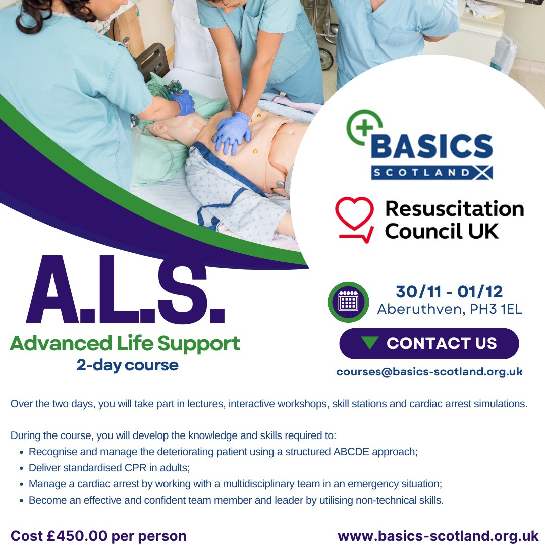 BASICS Scotland (@basicsscotland) on Twitter photo This weekend's ALS course was a resounding success, preparing another 12 individuals to contribute to patient care in Scotland.
Our upcoming course is scheduled for the 30th November - 1st December 2024.
courses@basics-scotland.org.uk
<a href="/NHS_Education/">NHS Education for Scotland (NES)</a> <a href="/rcuk/">RCUK</a> <a href="/CSMEN1/">NES Clinical Skills Managed Educational Network</a> This weekend's ALS course was a resounding success, preparing another 12 individuals to contribute to patient care in Scotland.
Our upcoming course is scheduled for the 30th November - 1st December 2024.
courses@basics-scotland.org.uk
<a href="/NHS_Education/">NHS Education for Scotland (NES)</a> <a href="/rcuk/">RCUK</a> <a href="/CSMEN1/">NES Clinical Skills Managed Educational Network</a>