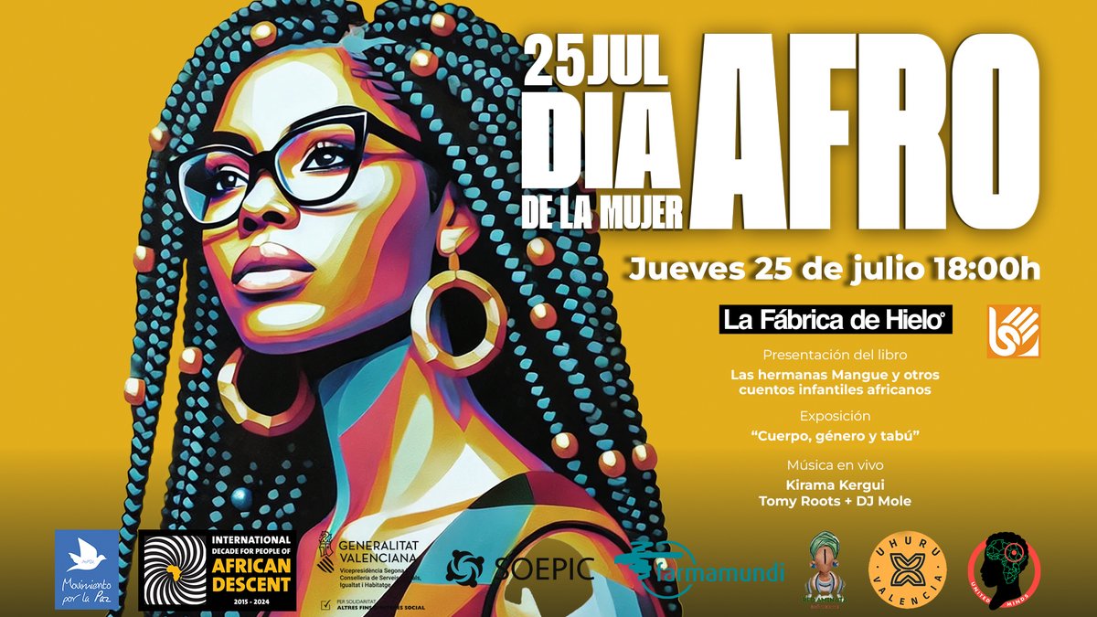 📢¡Te esperamos!  En <a href="/LaFabricaDHielo/">La Fábrica de Hielo</a> por el Día de la #Mujer #Afrodescendiente con: 

🔸Coloquio con <a href="/makevuy/">Alejandra Ntutumu</a> <a href="/PotoPotoAfro/">POTOPOTO</a> <a href="/espaciounited/">United Minds</a>
🔸Expo #MGF de #RedAminata y Farmamundi 
🔸Música con Kirama Kergui, Tomy Roots y DjMole.

Lee <a href="/valenciacity_es/">Valencia City</a> 👉valenciacity.es/actualidad/val…