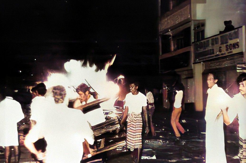 Thusi_Kumar's tweet photo. 41 years ago these mobs ran through Colombo butchering Tamils.

These mobs, backed by the Sri Lankan government, killed, tortured &amp; raped.

These mobs burned homes and looted businesses.

These mobs displaced and destroyed.

41 years later, these mobs still roam free.

#BlackJuly https://t.co/aYfAQCl4ZJ