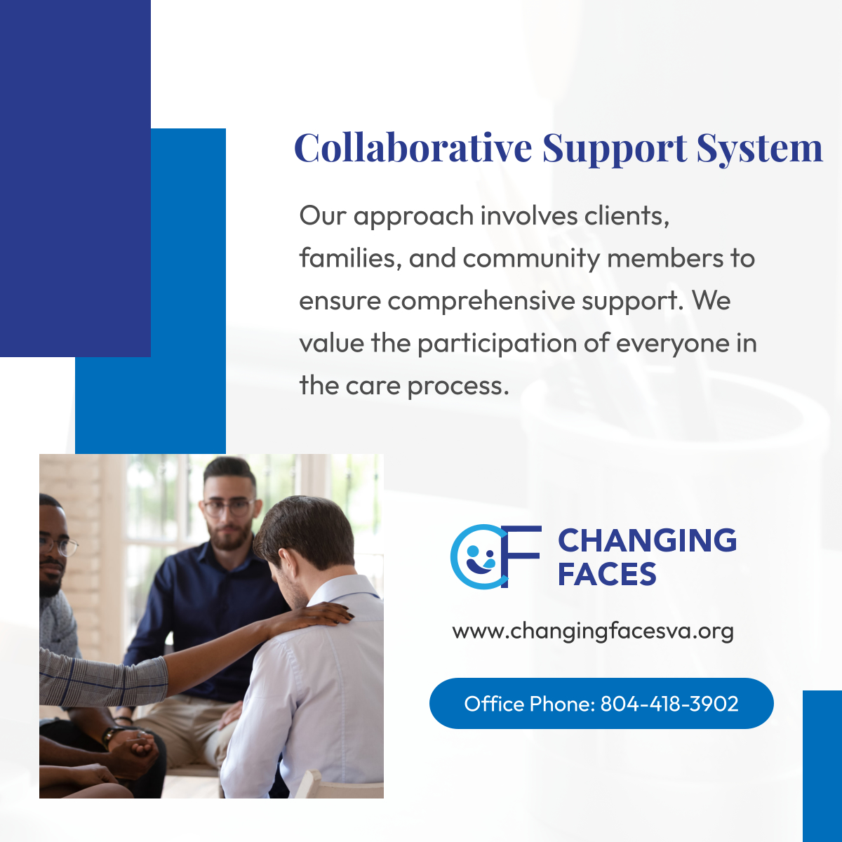 ChangingFacesva's tweet image. At Changing Faces, we prioritize collaboration with families, care providers, and community members, ensuring we deliver quality mental health counseling.

#RichmondVA #MentalHealthCounseling #CollaborativeSupport