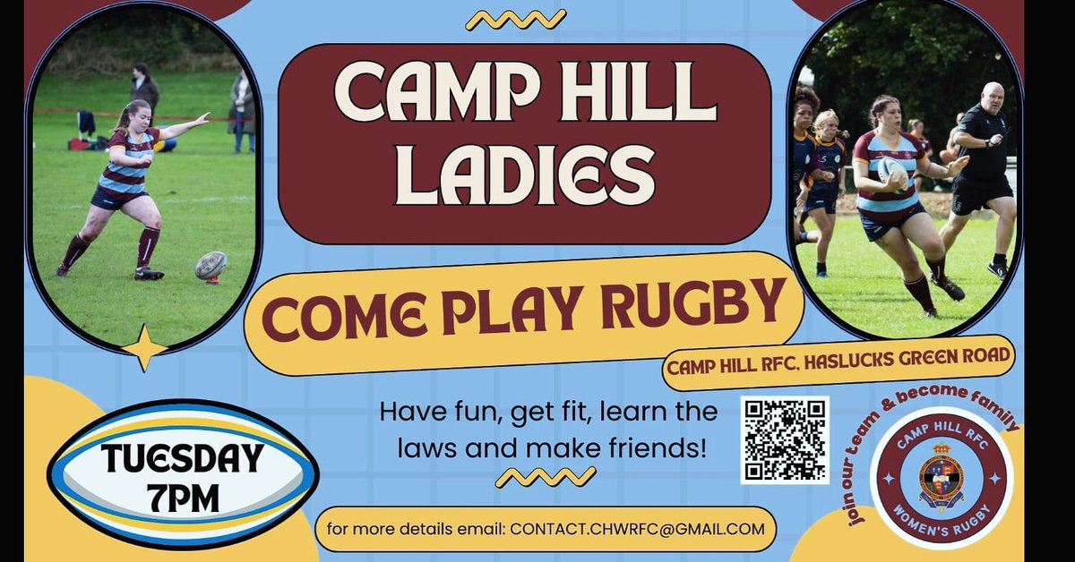 📢WEEK 5 OF PRESEASON📢

❓Tonight (23.07.24)
🕖 7pm 
📍Camp Hill RFC (B90 2EF) 

What to expect? Fun, fitness and friends - with some new skills thrown in.
 
You in? 
#thisgirlcan #loverugby🏉 #playtogtherstaytogetherwintogether #womensrugbyunion