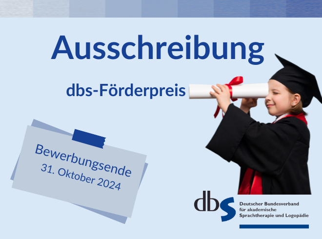dbs_ev's tweet photo. Ausschreibung dbs-Förderpreis
Der Deutsche Bundesverband für akademische Sprachtherapie und Logopädie lobt den Förderpreis für sprachtherapeutische Nachwuchswissenschaftler:innen aus. Zur Ausschreibung:
https://t.co/WUXoUq2rTj https://t.co/h0LwZWOITI