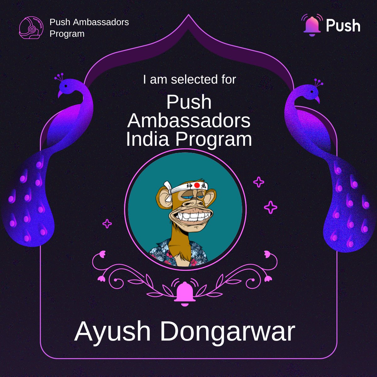I_Ayush16's tweet image. Thrilled to announce I&apos;ve been selected as a Push India Ambassador!  Excited to be part of the growing web3 community and help spread the word about Push Protocol&apos;s innovative layer. #PushIndia 
#web3 
#decentralizedcommunication  #PushAmbassadorIndia
