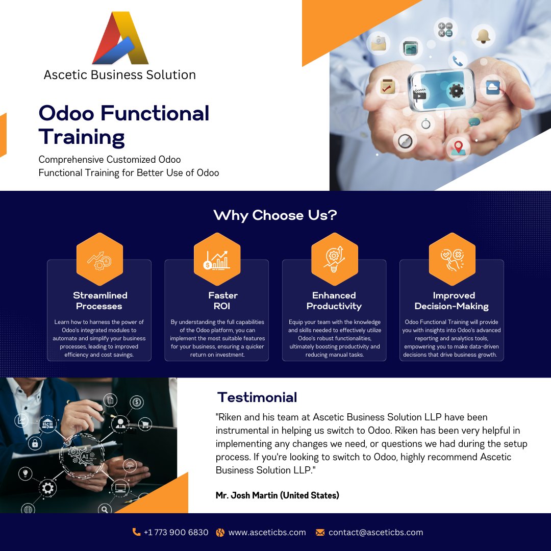 AsceticBs's tweet image. Choose Ascetic Business Solution for your Odoo functional training to empower your team with expert knowledge and practical skills.

Trust us to elevate your business with comprehensive, hands-on Odoo training contact us: bit.ly/3Z6iwtk

#Odoo18 #OdooVersionUpgrade #Odoo