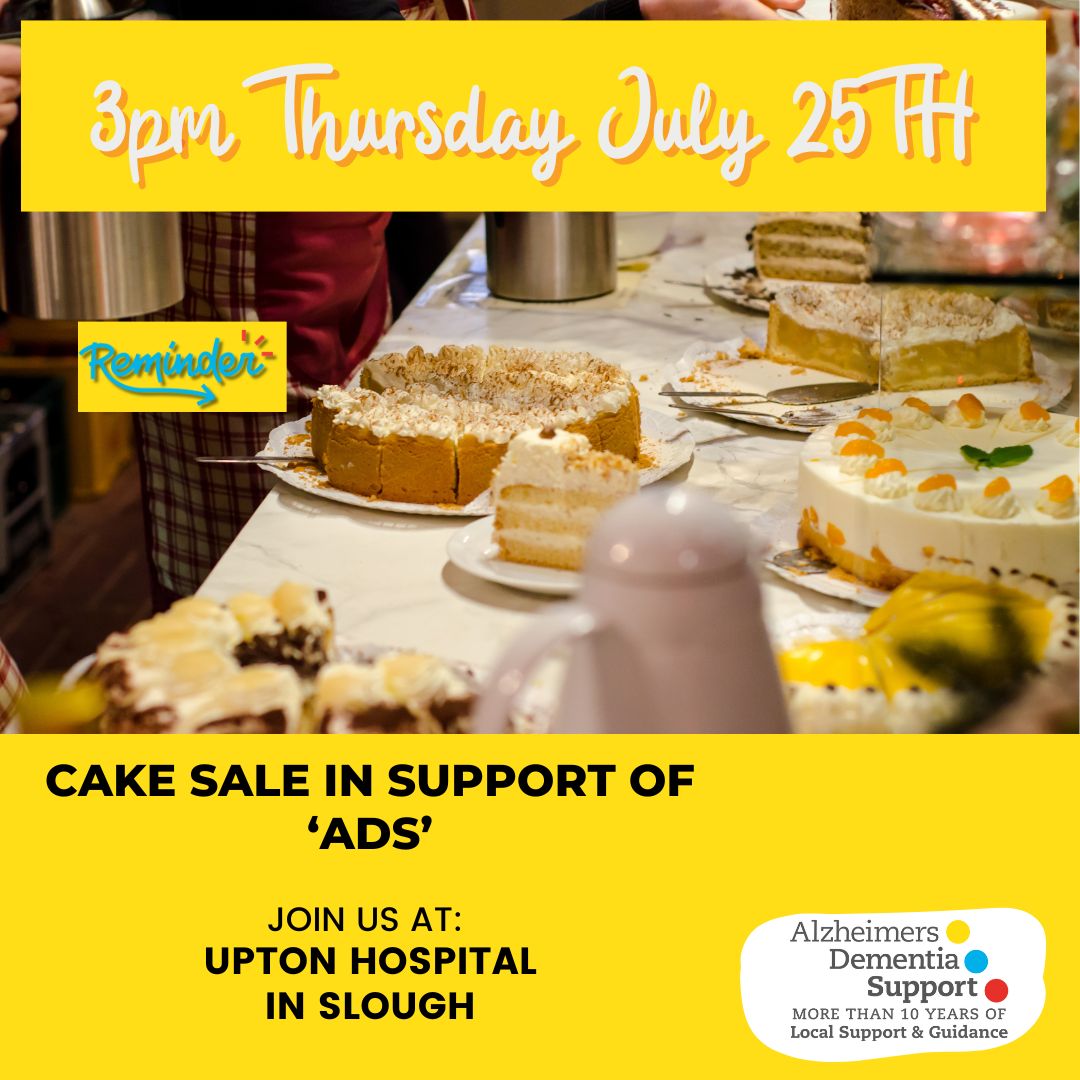 🍰 Date for the diary! Join us on Thursday <a href="/BHFT/">Berkshire Healthcare</a>  to raise funds for this worthy cause. Visit adscharity.com for more info.
#ADSCharity #AlzheimersDementiaSupport #Slough
