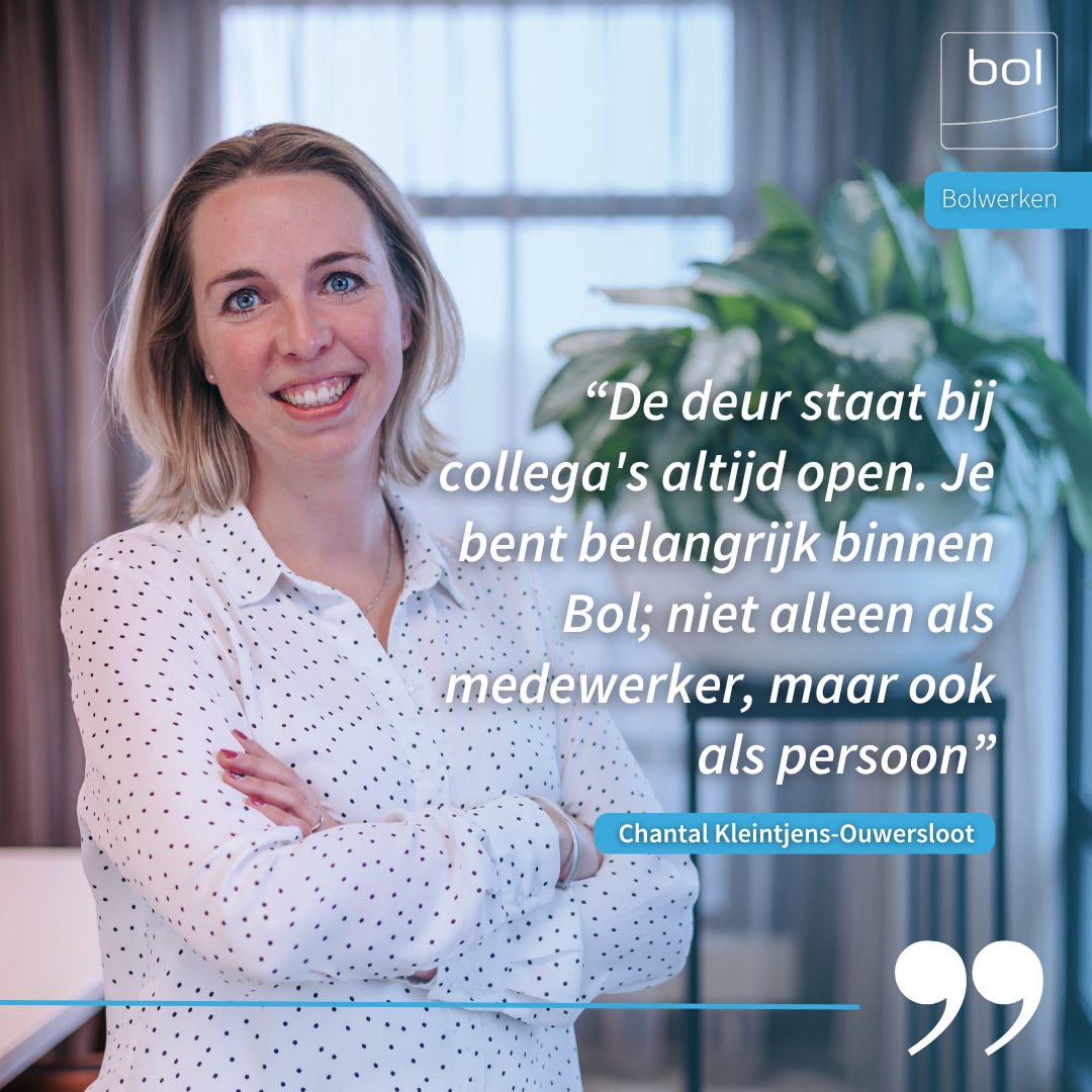 Binnen Bol Adviseurs maken onze medewerkers echt het verschil 😊! Chantal vertelt graag wat 𝗯𝗼𝗹𝘄𝗲𝗿𝗸𝗲𝗻 voor haar betekent. Benieuwd naar meer ‘bolwerken’? Check hubs.ly/Q02qvk9K0!

#BolAdviseurs #KunJijBolwerken #Bolwerken