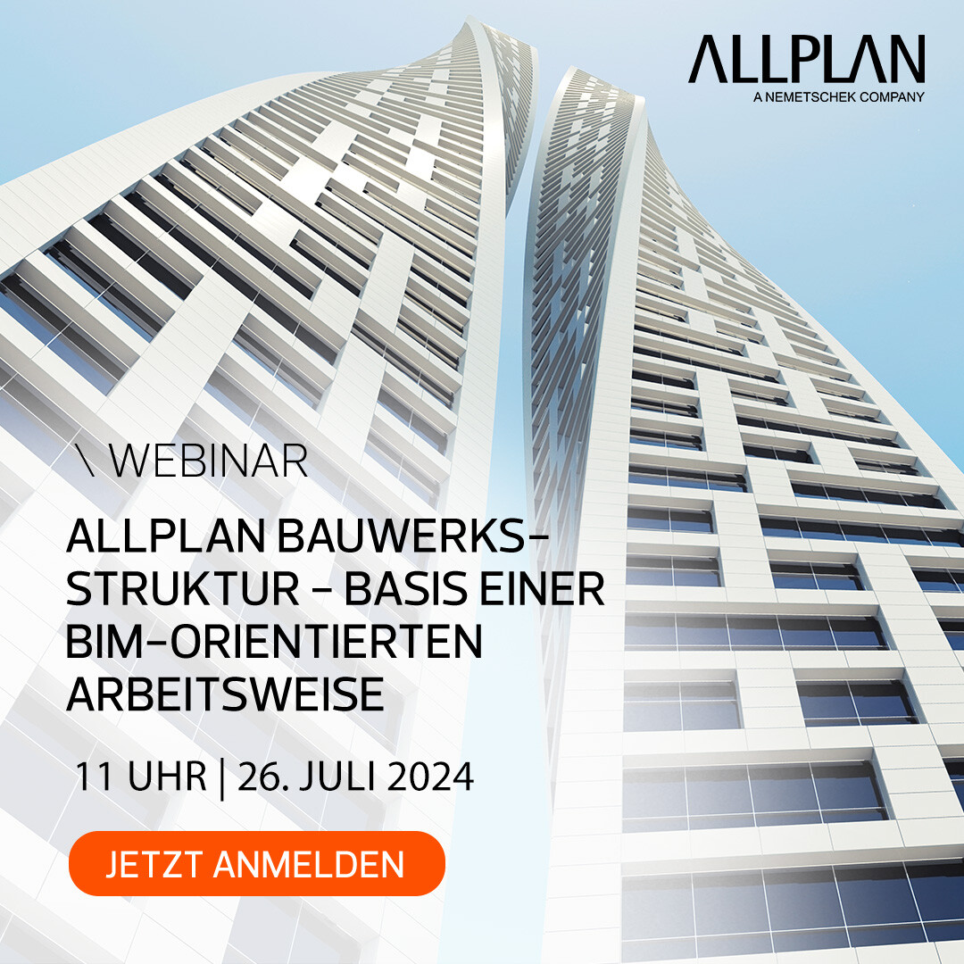 Erfahren Sie in diesem kostenfreien Webinar am 26. Juli, wie Sie mithilfe der Bauwerksstruktur in #Allplan ein intelligentes #3D-Gebäudemodell erstellen und damit den Grundstein für eine #BIM-orientierte Arbeitsweise legen: hubs.li/Q02BCX800