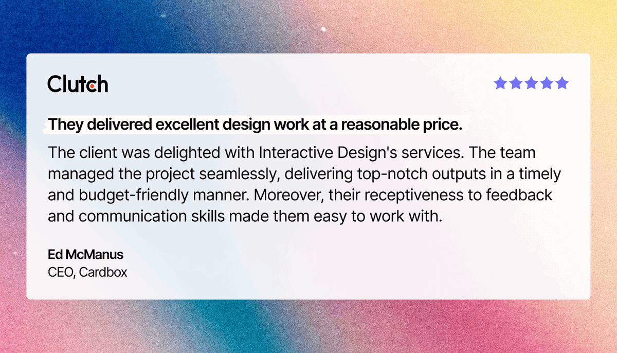 id_interactive's tweet photo. We are pleased to announce that we have received a new testimonial from Ed McManus! Read the full testimonial on our Clutch account. We are always happy to hear feedback from our customers and want to continuously improve based on your experience. #ClientTestimonial #Feedback https://t.co/KhGELveEAx