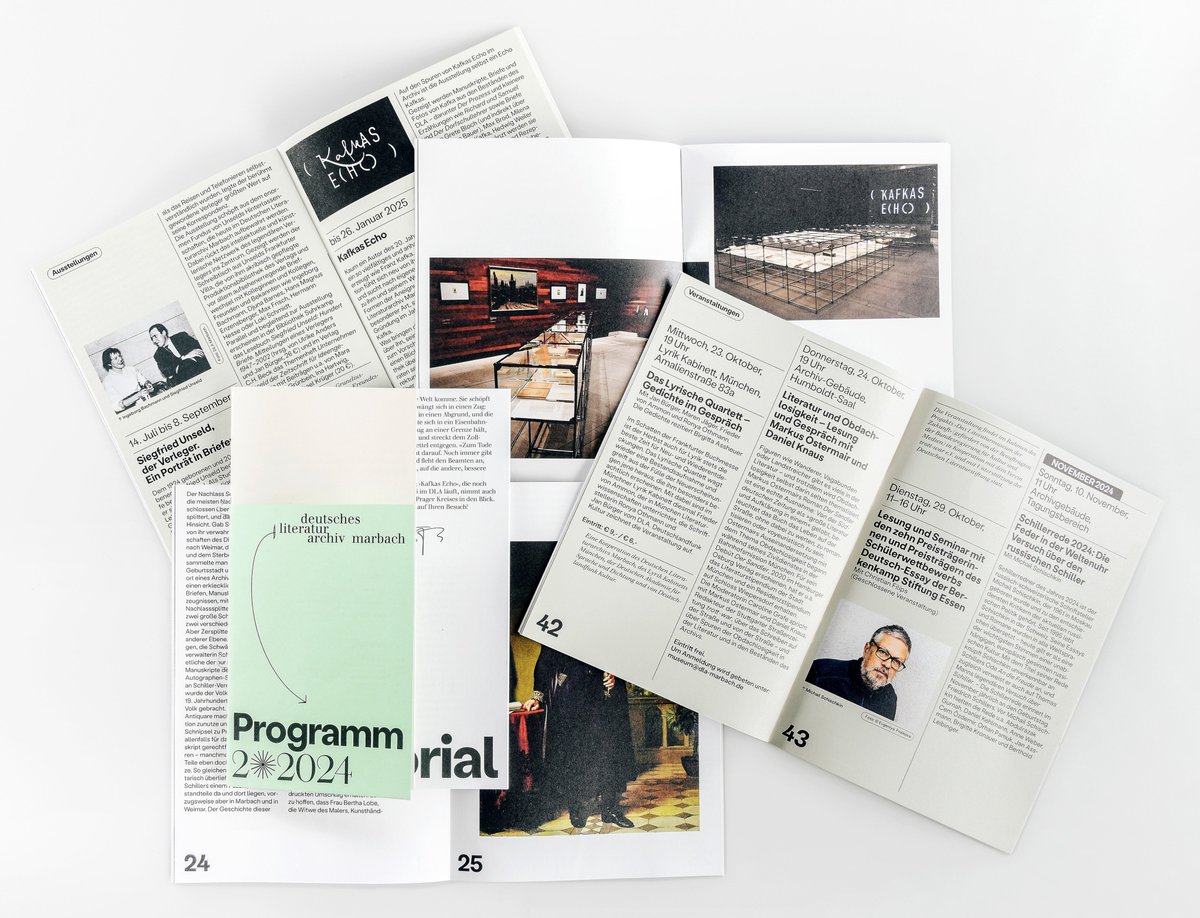 DLAMarbach's tweet photo. Unser neues #Halbjahresprogramm ist da! Alle aktuellen Veranstaltungen und Ausstellungen sowie das Programm als PDF sind auch hier zu finden: https://t.co/U0LstArfAK
#Literatur #LiteraturmuseumDerModerne #DLAMarbach #KafkasEcho #SiegfriedUnseld https://t.co/XT2ufYHQKc