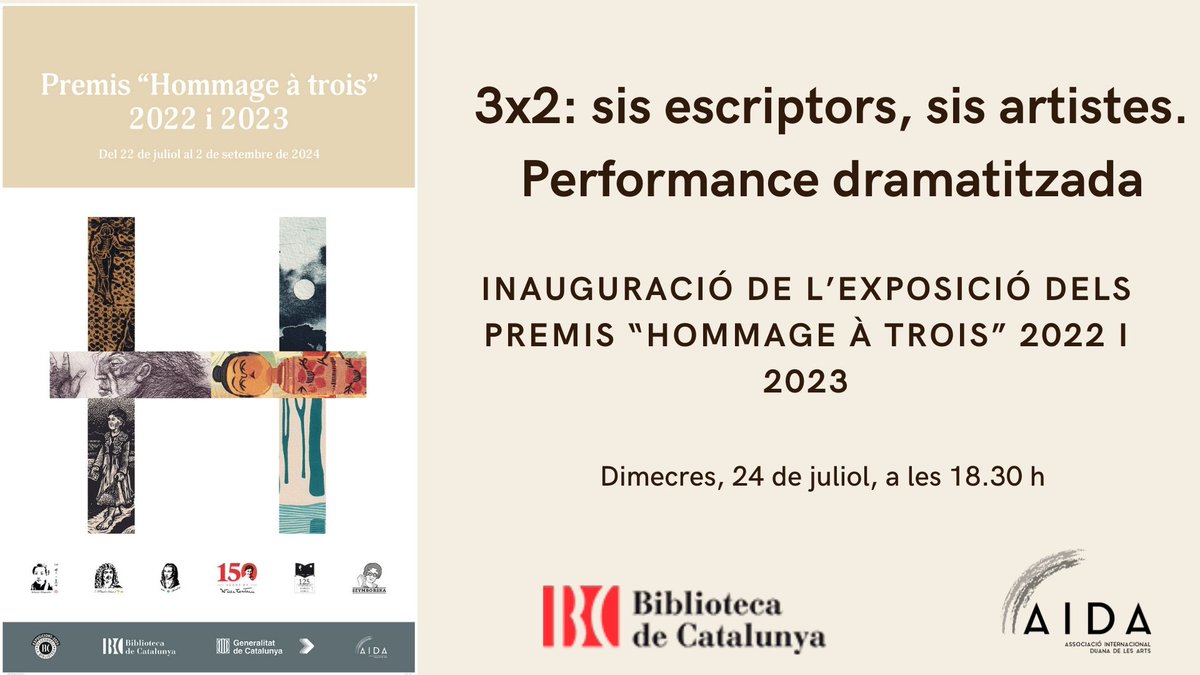 BiblioCatalunya's tweet photo. Una performance dramatitzada, amb Georgina de Yebra, inaugurarà l’exposició dels premis ‘Hommage à trois’ del 2022 i 2023, a la @BiblioCatalunya. 
📆 Demà, dimecres, 24 de juliol, a les 18.30 h.
📺 Segueix-ho en directe a https://t.co/BXxpmzHFG8

ℹ https://t.co/OFfwiUblMh https://t.co/J8INAQo9Iz