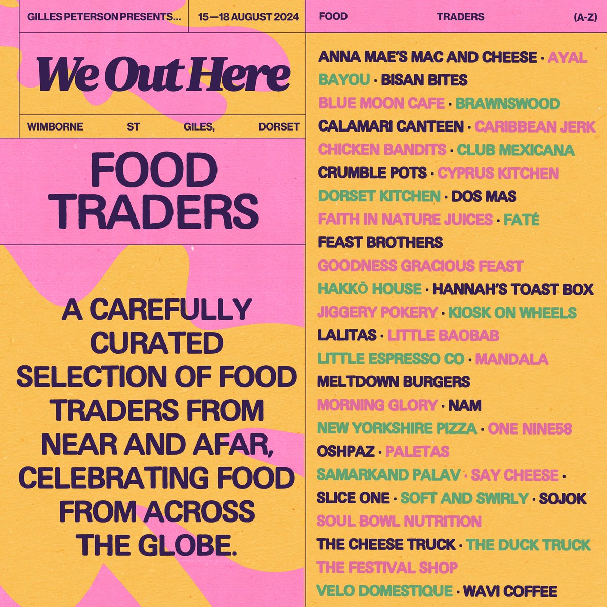 Want to know what you’ll be feasting on with us over the weekend? 🥙

Our traders this year offer a huge range of diverse and delicious food and drink, covering you with breakfast and speciality coffee for early risers through to late night snacks and sweet treats for those of